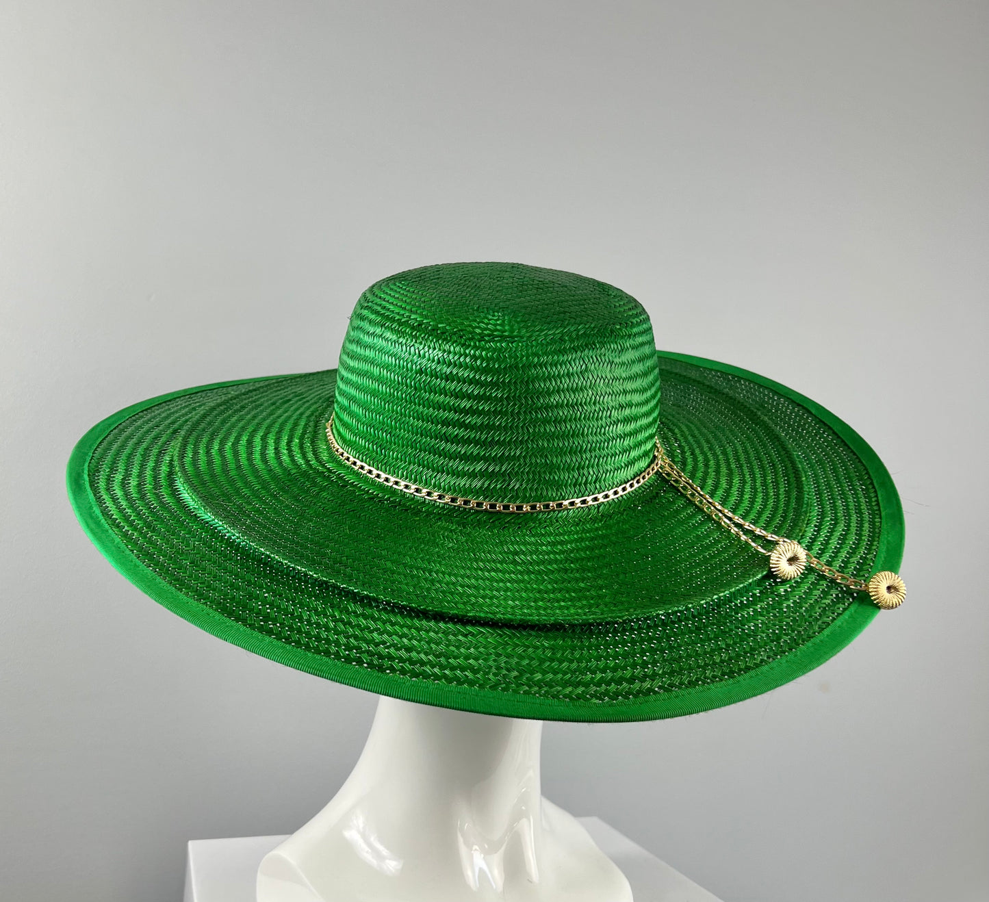 Green Double Brim Boater Hat