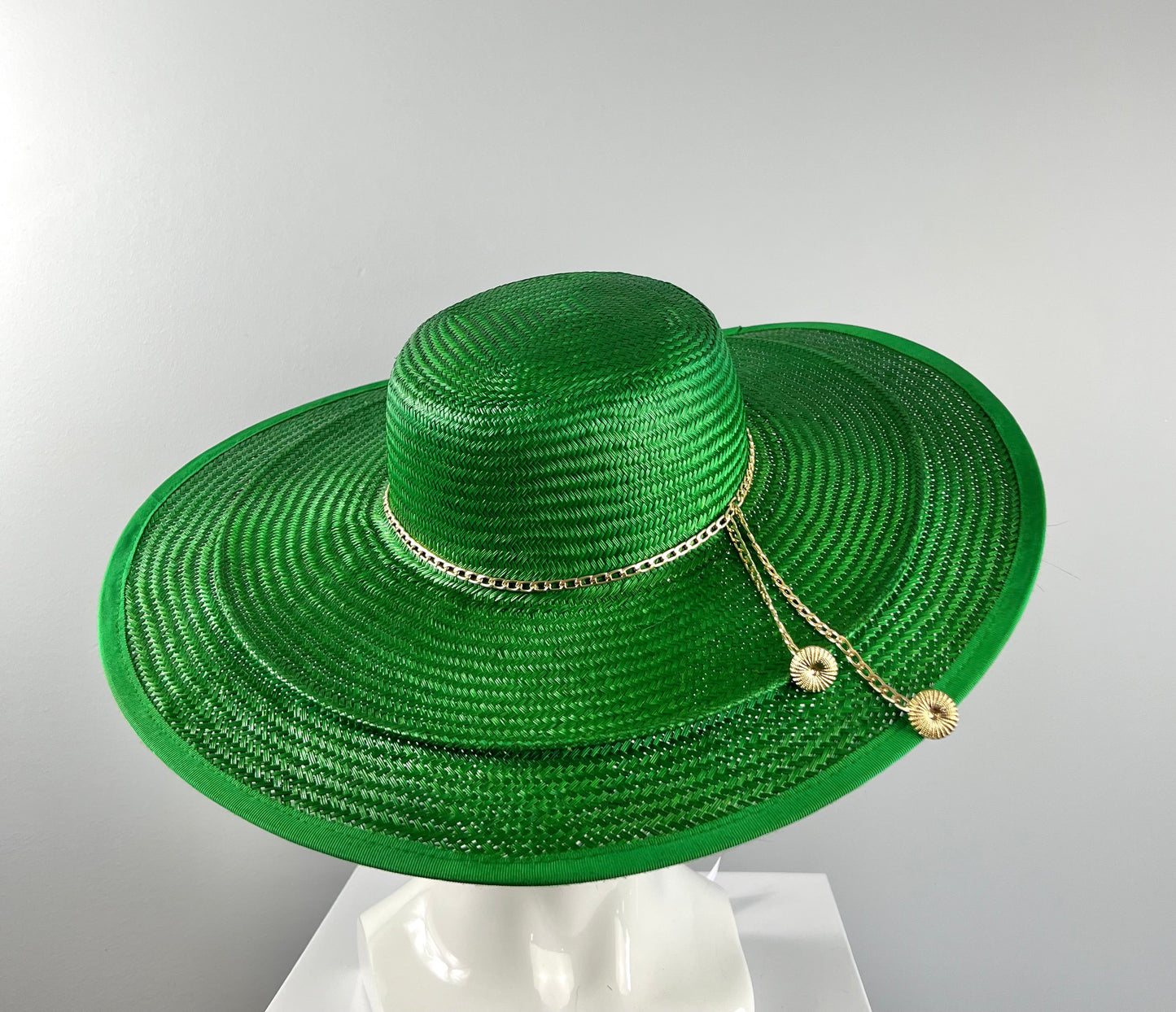 Green Double Brim Boater Hat