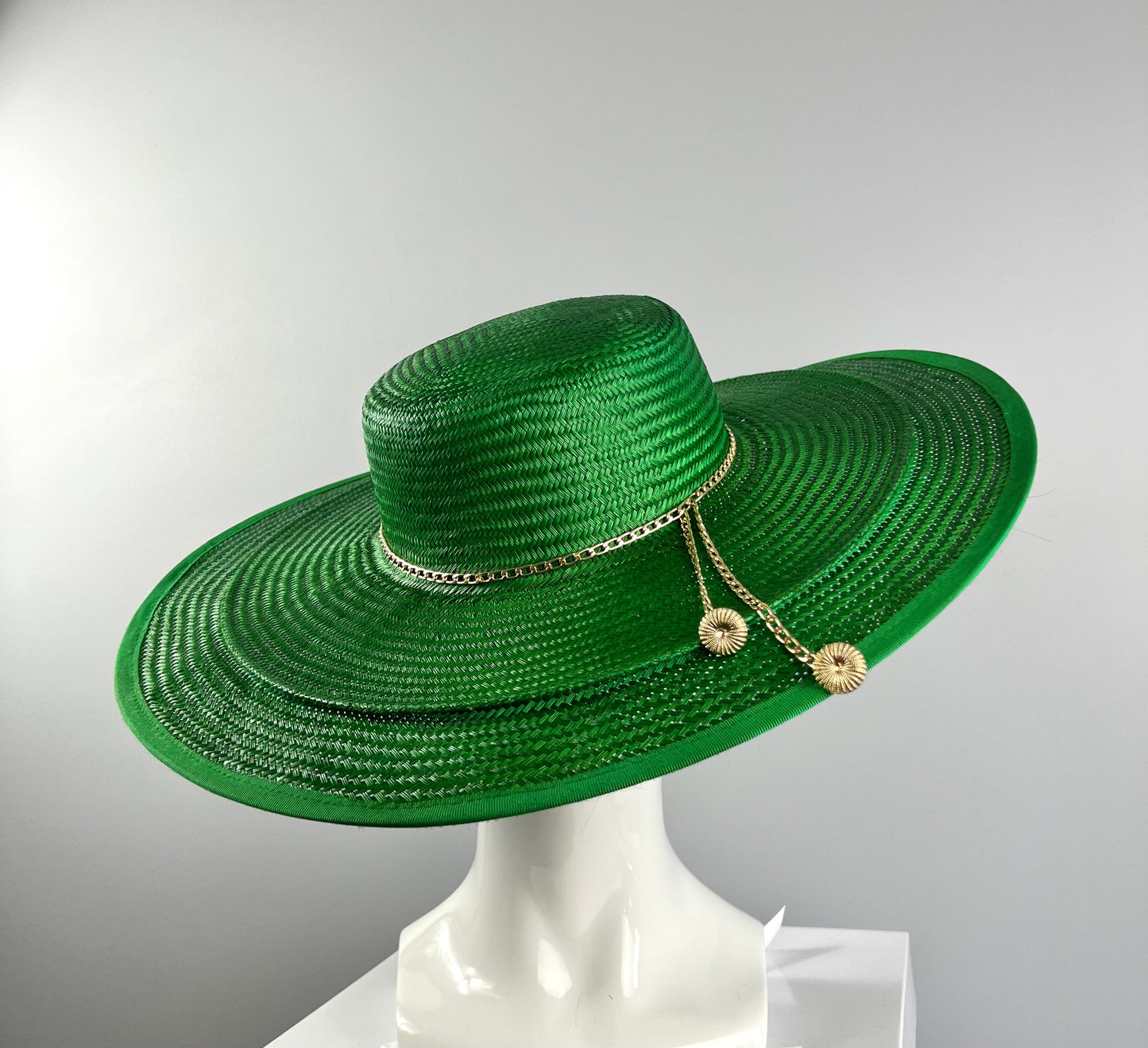 Green Double Brim Boater Hat